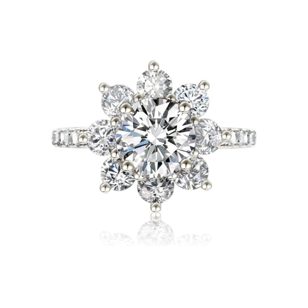 4 Carat Center Diamond 18k Engagement Ring Sunflower Vintage Floral Wedd…